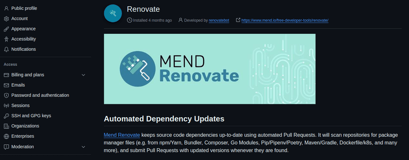 Renovate configuration page