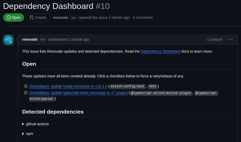 Dependency dashboard issue